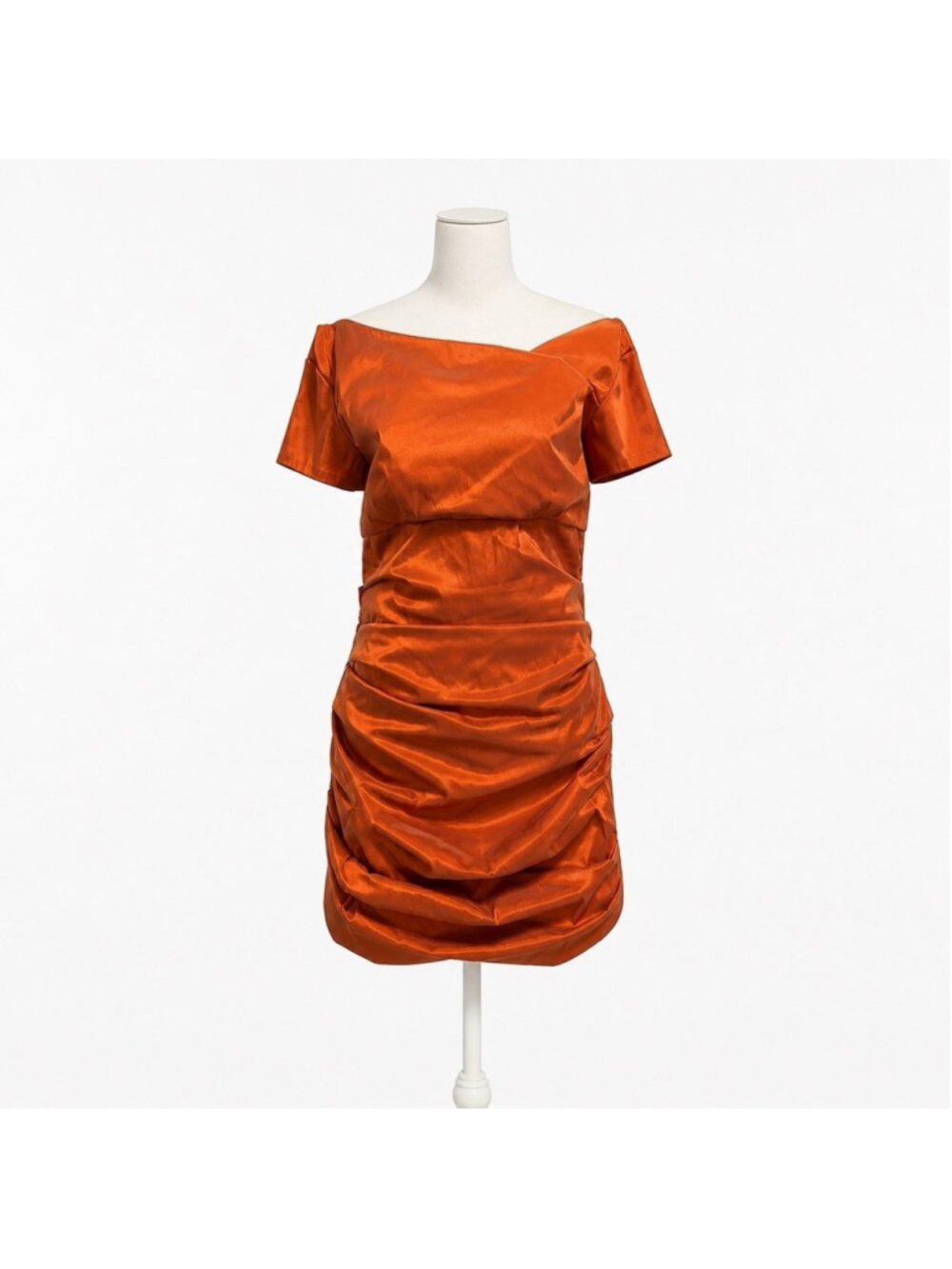 Theia Burnt Orange Ruched Mini Dress 10